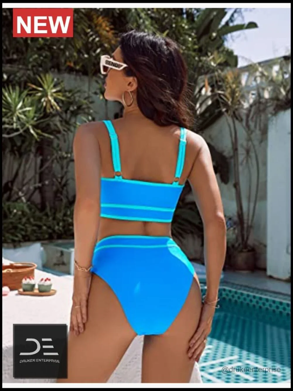 High Waisted Bikini Set Sporty Two Piece Tummy Control Swimsuit with Adjustable
